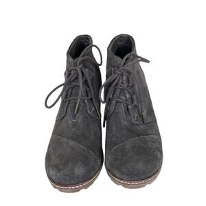 Toms Faux Suede Lace Up Wedge Heel Ankle Boot Smokey Brown Size 7.5 Medium